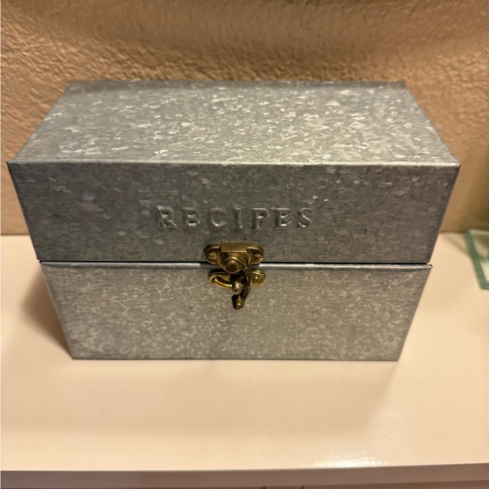 Hearth & Hand Galvanized Recipe Box with Gold Clasp
